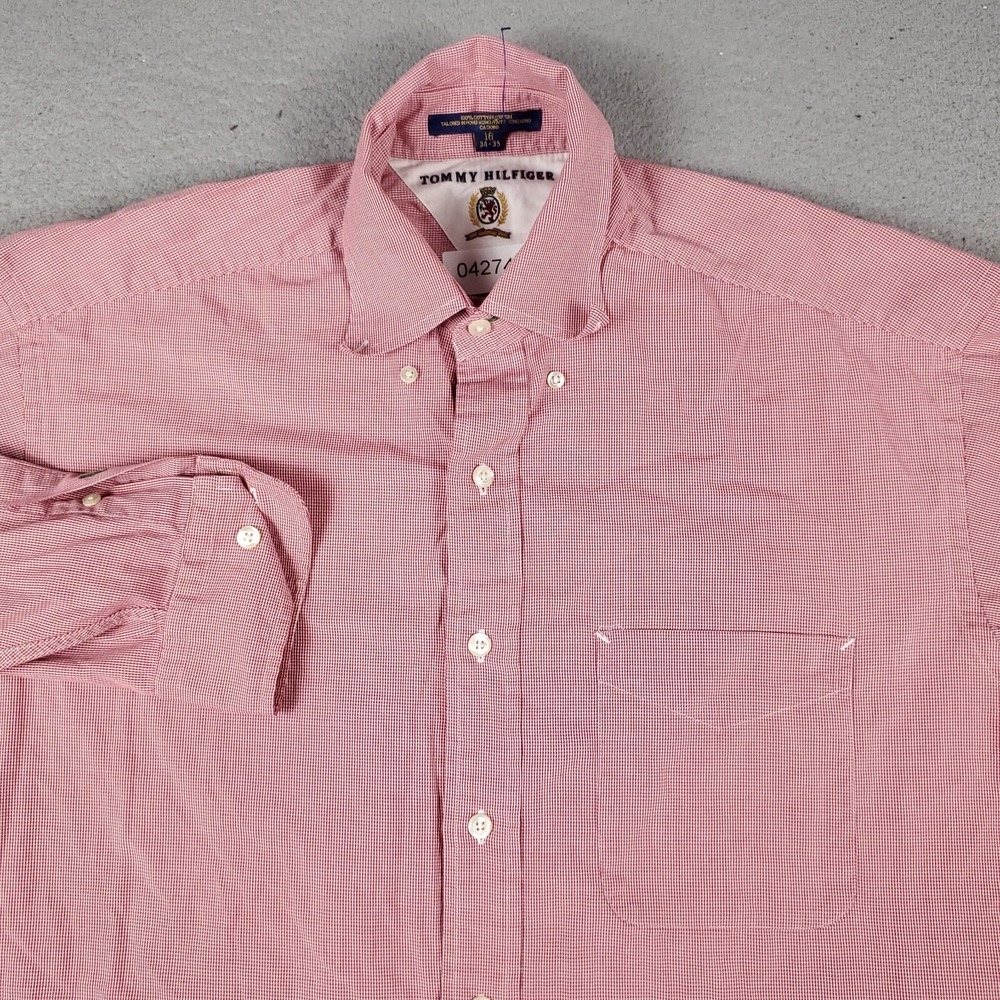 Tommy Hilfiger Mens 16 34-35 Red Dress Button Up Long Sleeve Shirt Regular Fit